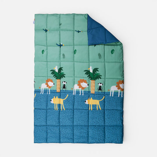 Nef-Nef Homeware Kinderbettdecke Einzel mit Mikrofaserfüllung Jungle Mania Grün/Blau 160x220cm