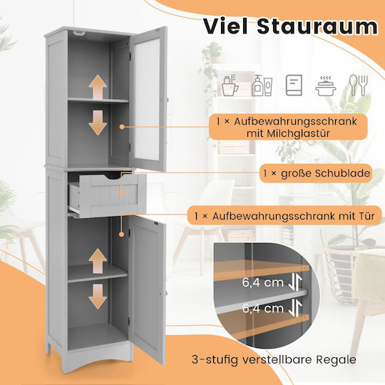 Costway JV10679GR Badezimmer-Säulenschrank Wandhängeschrank 40x30x170cm Grau