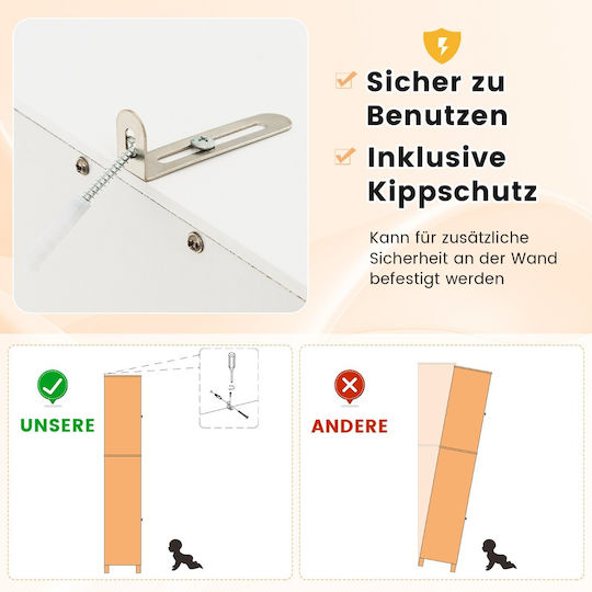 Costway Badezimmer-Säulenschrank Wandhängeschrank M40xB30xH170cm Weiß