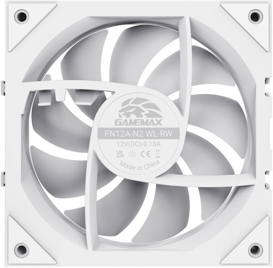GameMax FN12A-N2 Обратен Перкa Вентилатор за кутия 120mm (2000rpm / 58.6cfm) с RGB Осветление и Свързване 3-Pin / 4-Pin PWM 3бр Бял