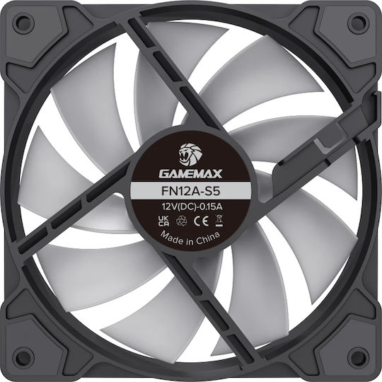 GameMax FN12A-S5 Вентилатор за кутия 120mm (1600rpm / 41cfm) с RGB Осветление и Свързване 3-Pin / 4-Pin PWM
