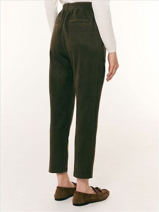 Forel Women's Fabric Trousers in Straight Leg Style Olive