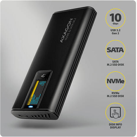 Axagon Кутия за Твърд Диск M.2 SATA III NVMe със Свързаност SATA USB 3.2 Type-C