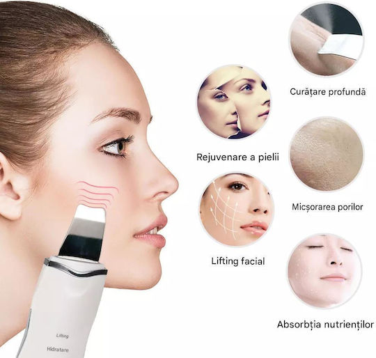 Arvada Skin Pro Spatulă Ultrasonică Profesională Pentru Curățarea Feței Exfoliere Îndepărtarea Punctelor Negre și a Sebumului 3 Moduri Inteligente Reîncărcabilă Usb Pentru Toate Tipurile De Ten Alb