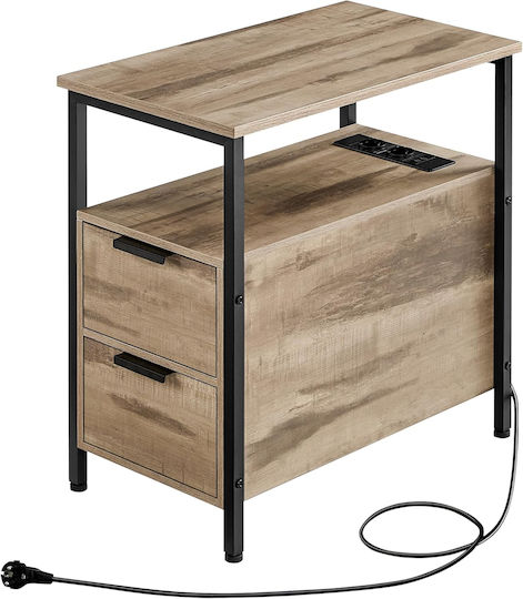 Noptieră din Lemn cu Picioare Metalice Maro 60x35x61cm