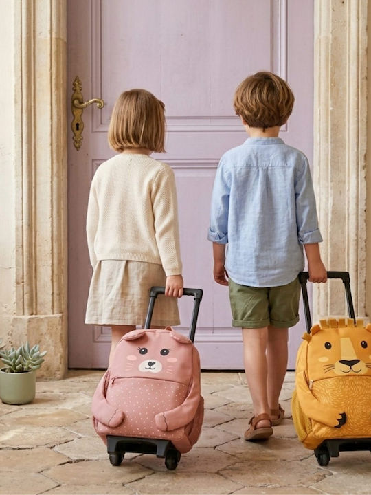 abo Have A Roarsome Day School Trolley Bag Kindergarten With Water Bottle Holder Green 26 x 12 x 35cm