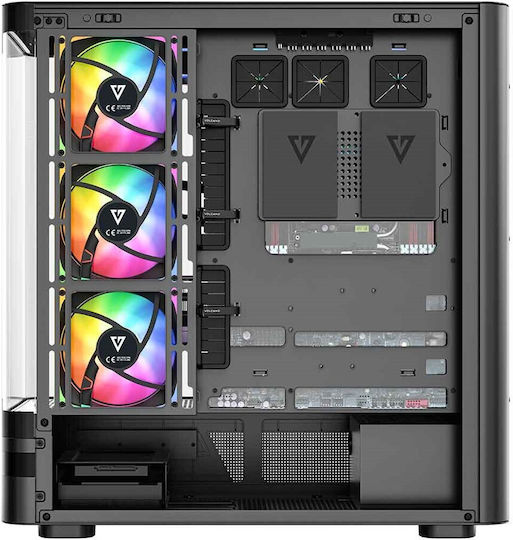 Modecom Volcano AQ100 Gaming Midi-Turm Computergehäuse mit Seitenfenster und ARGB-Beleuchtung Schwarz