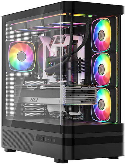 Modecom Volcano AQ100 Gaming Midi-Turm Computergehäuse mit Seitenfenster und ARGB-Beleuchtung Schwarz