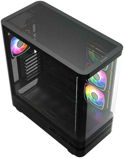 Modecom Volcano AQ100 Gaming Midi-Turm Computergehäuse mit Seitenfenster und ARGB-Beleuchtung Schwarz