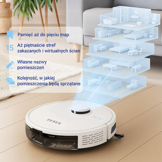 Tesla Electronics Robostar IQ660 Plus Robot Vacuum Cleaner with Laser Mapping & 13000Pa Suction White