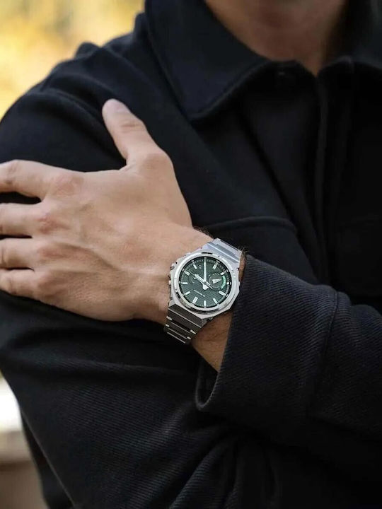 Casio Мъжки часовник Хронограф Слънчев със Сребрист Стоманен Браслет