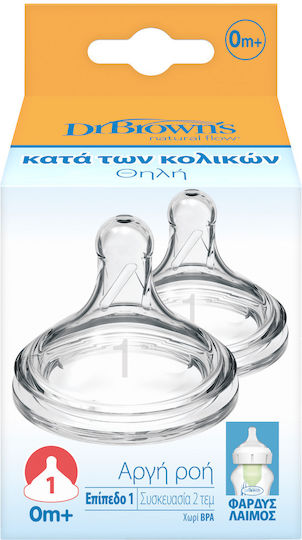 Dr. Brown's Θηλές από Σιλικόνη Αργής Ροής για 0+ μηνών 2 Stück
