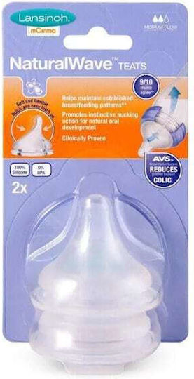 Lansinoh NaturalWaveTM Silicone Baby Bottle Teats Medium Flow for 3+ months 2pcs