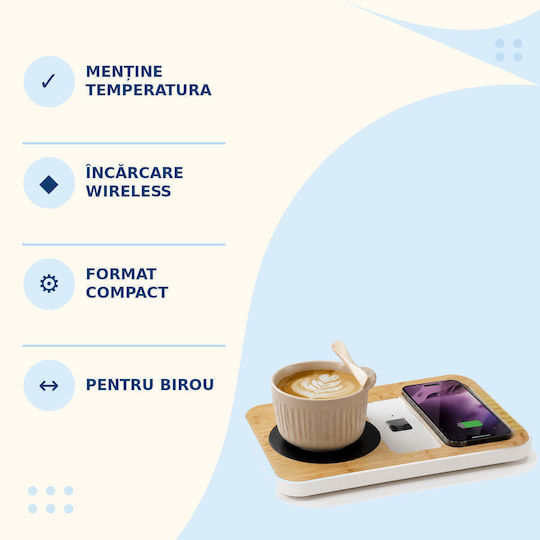 Heated Mug Holder Wireless Phone Charging Wood