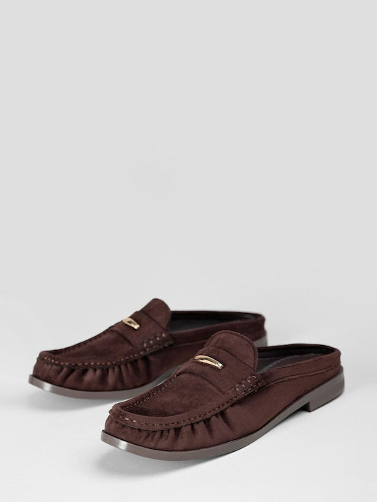 Flat Wildleder Damen Pantoletten in Braun Farbe