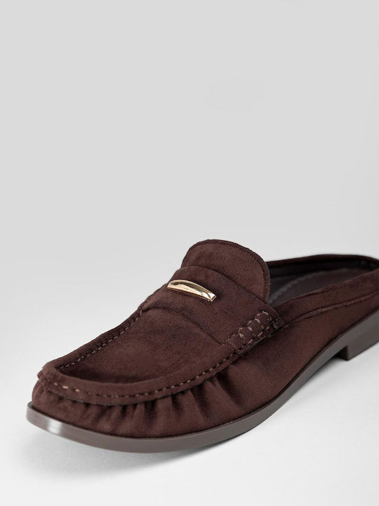Flat Wildleder Damen Pantoletten in Braun Farbe