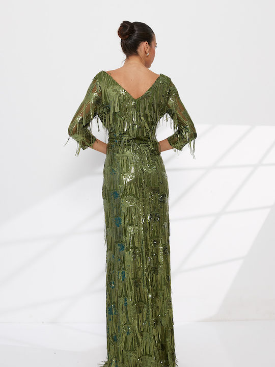 Summer Maxi Evening Shirt Dress Khaki