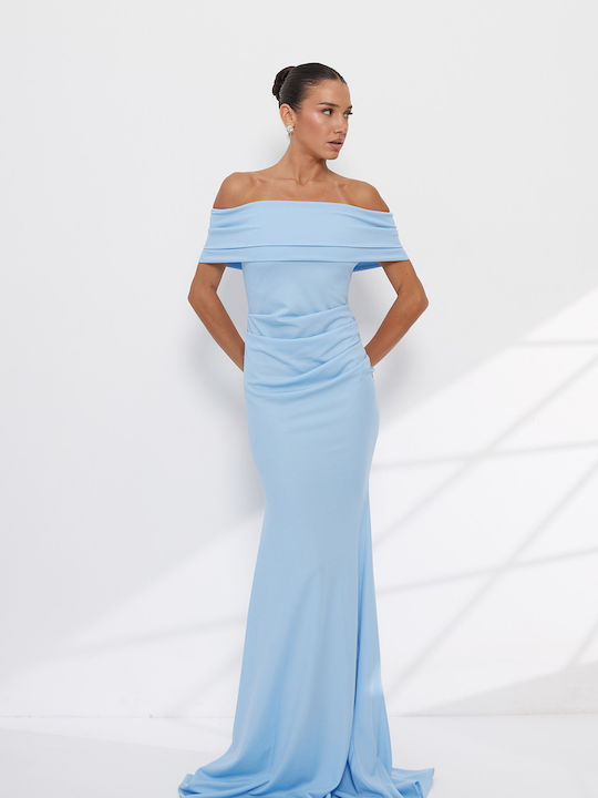 Sommer Maxi Abendkleid Trägerlos Satin Hellblau
