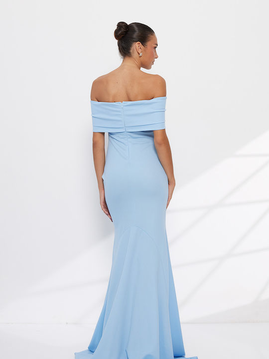 Sommer Maxi Abendkleid Trägerlos Satin Hellblau