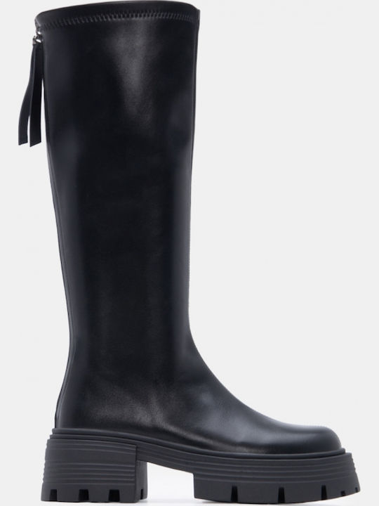 Wildleder Damenstiefel mit mittlerem Absatz Schwarz