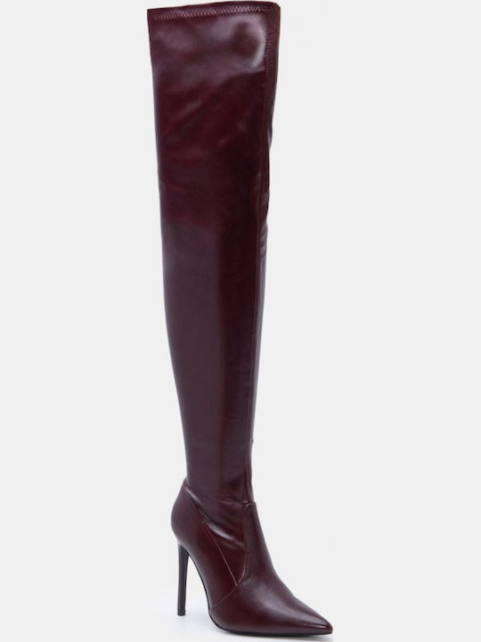 Wildleder Damenstiefel Über dem Knie Burgundisch