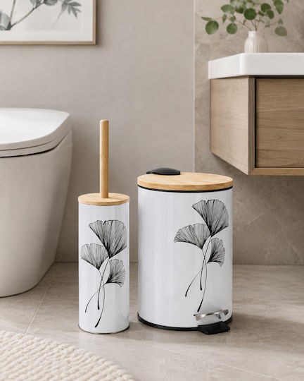 Eurocasa Metallic Bathroom Trash Can and Basket Kit Soft Close 3lt White