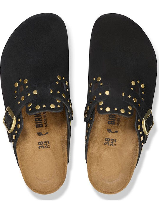 Boston Anatomic Suede Clogs Women's Black Slippers