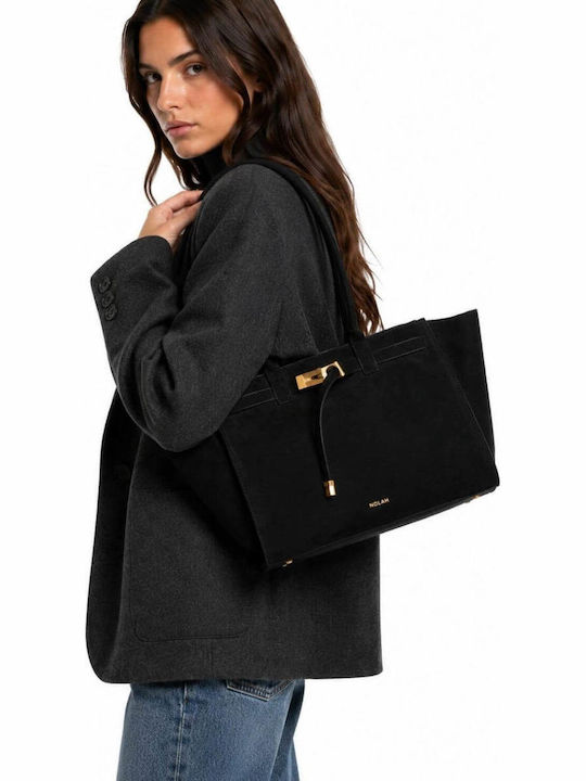 Monique Γυναικεία Τσάντα Ώμου Suede Black