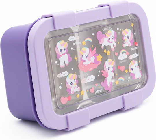 Sidirela Happy Unicorns Edelstahl Kinderlebensmittelbehälter Thema Einhörner 0.8 Liter Lila
