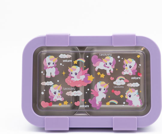 Sidirela Happy Unicorns Edelstahl Kinderlebensmittelbehälter Thema Einhörner 0.8 Liter Lila