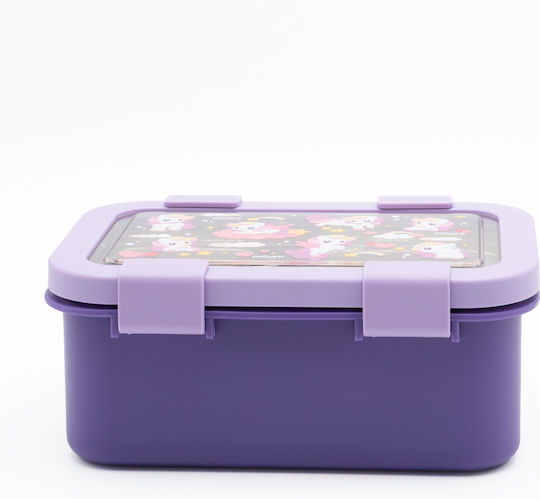 Sidirela Happy Unicorns Edelstahl Kinderlebensmittelbehälter Thema Einhörner 0.8 Liter Lila