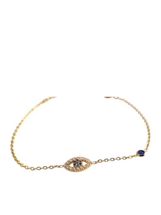 Kalliopi Silver Γυναικείο Βραχιόλι Αλυσίδα με σχέδιο Ματάκι από Ατσάλι Επιχρυσωμένο με Ζιργκόν 20cm
