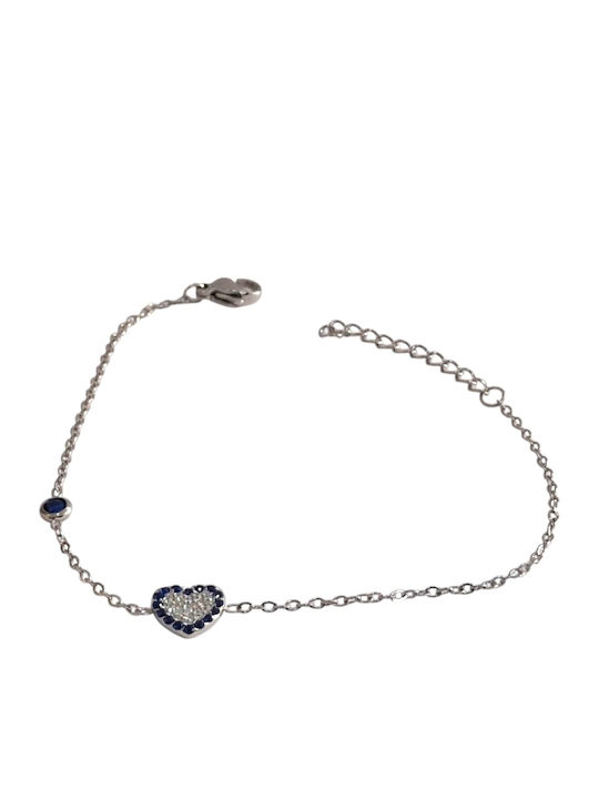 Kalliopi Silver Γυναικείο Βραχιόλι Αλυσίδα με σχέδιο Καρδιά από Ατσάλι με Ζιργκόν 20cm