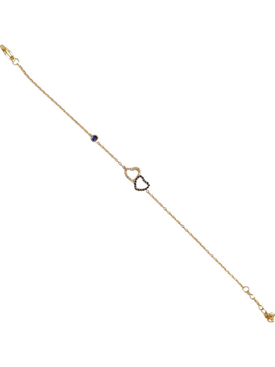 Kalliopi Silver Women's Chain Bracelet with Heart Design Gold Plated Steel with Zircon 22cm