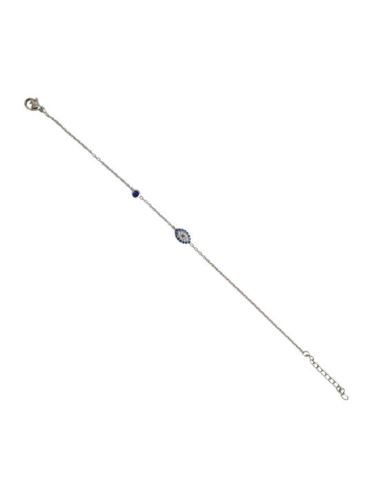 Kalliopi Silver Women's Chain Bracelet with Eye Design Made of Steel with Zircon 20cm