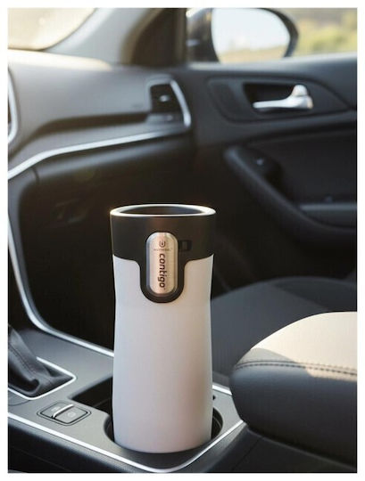 Contigo West Handled Tumbler Θερμός Ανοξείδωτο 470ml Λευκό Ματ με Καλαμάκι και Λαβή