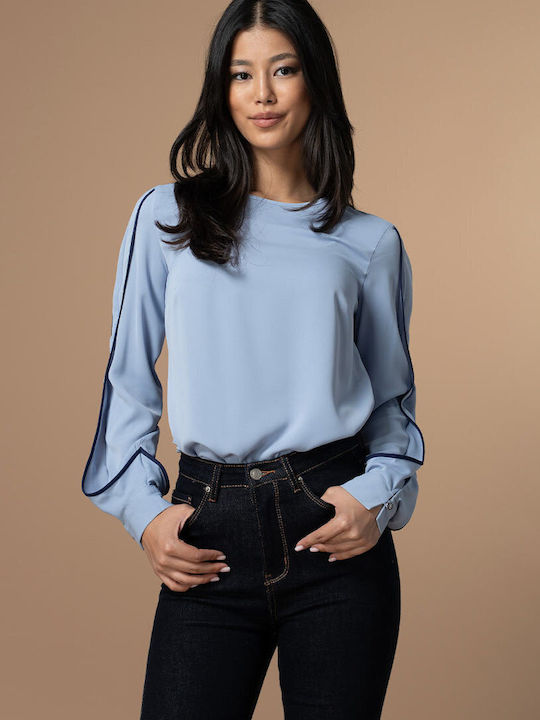 Bryana Bluza Damă Mânecă Lungă Drapată Albastră