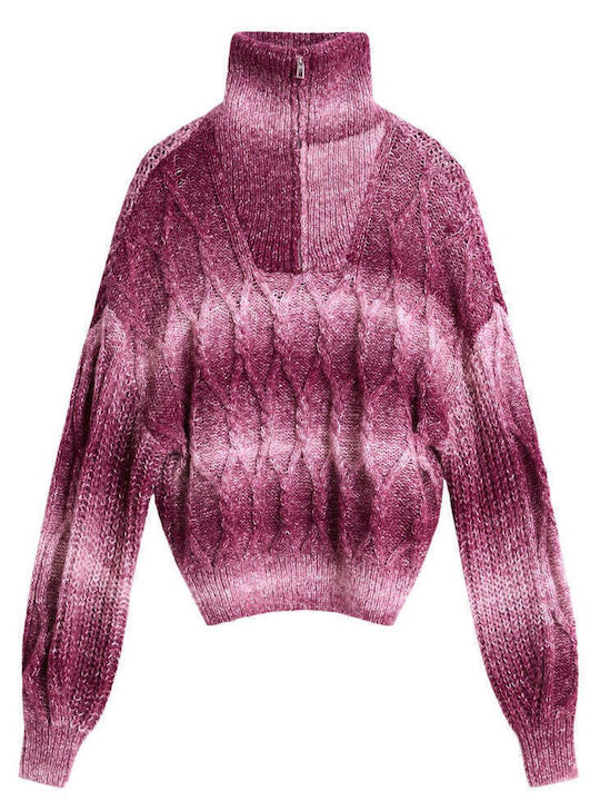 Damen Langärmeliges Strickpullover Wolle Burgundisch