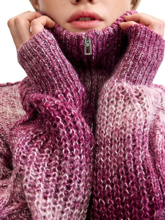 Damen Langärmeliges Strickpullover Wolle Burgundisch