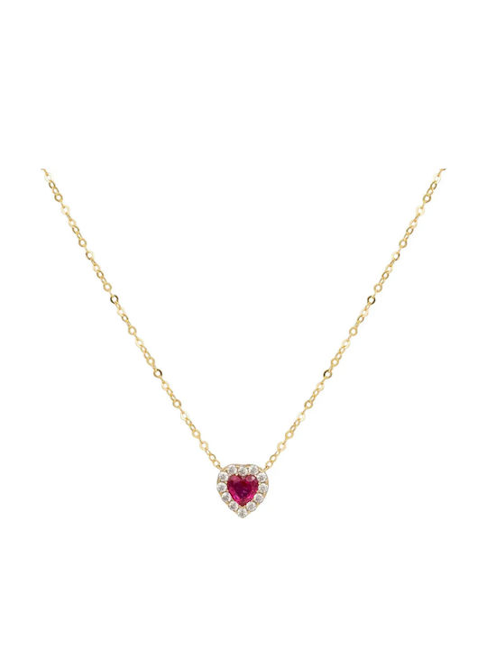 Colier Cu Design Inimă Din Aur Galben 9 Carate Cu Zircon Roșu Colier Cu Design Inimă Din Aur Galben 9 Carate Cu Zircon Roșu