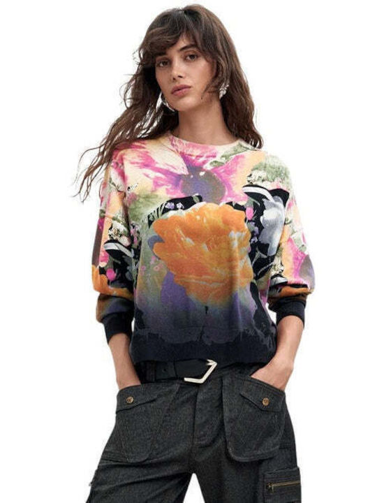 Damen Strickpullover Baumwollblumen Schwarz
