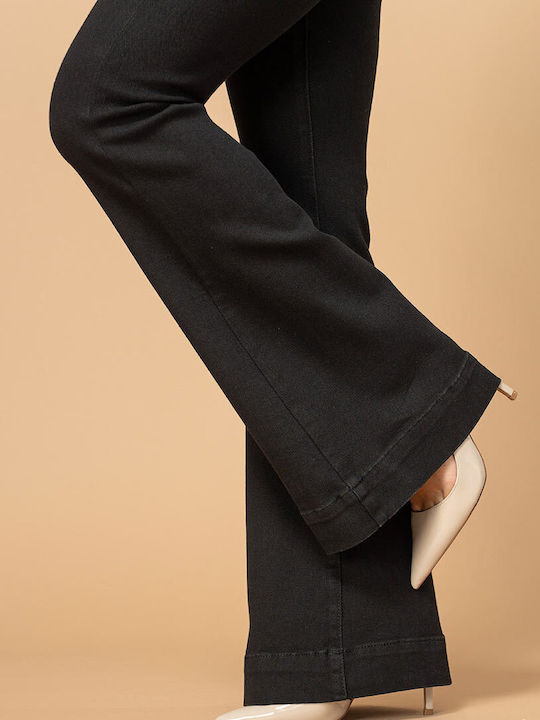 Elise Pantaloni Jean Damă Cu Talie Înaltă Cu Pantaloni Evazați Slim Negru