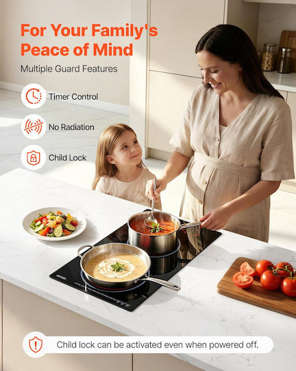 Domino Ceramic Autonomous Cooktop with Lock Mode 30x52cm