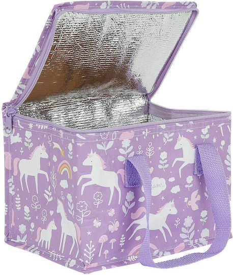A Little Lovely Company School Insulated Handheld Lunch Bag 5.5lt Lilac Unicorns 16x16x23cm