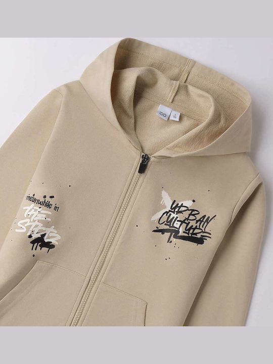 Kids Sweatshirt Cardigan with Hood Beige
