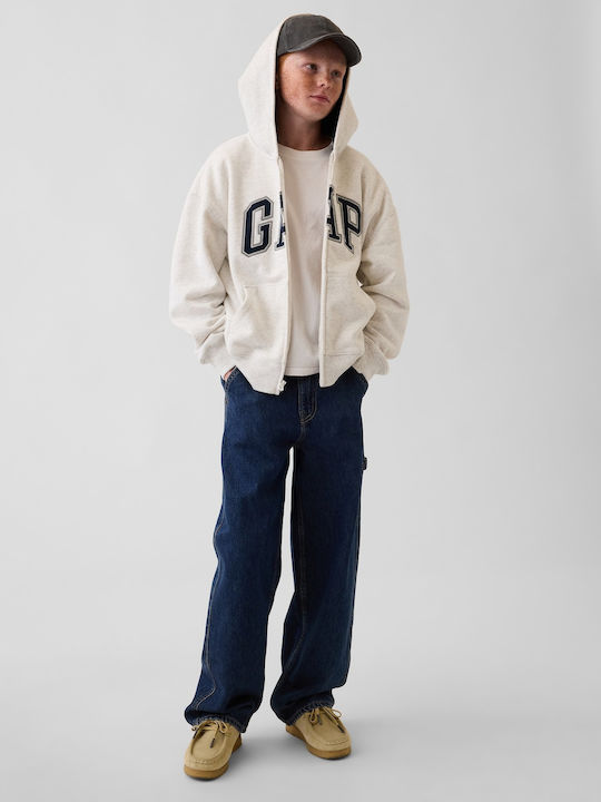 Kids Sweatshirt Cardigan With Hood And Pockets Pale Heather Grey