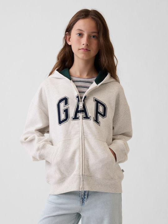 Kids Sweatshirt Cardigan With Hood And Pockets Pale Heather Grey