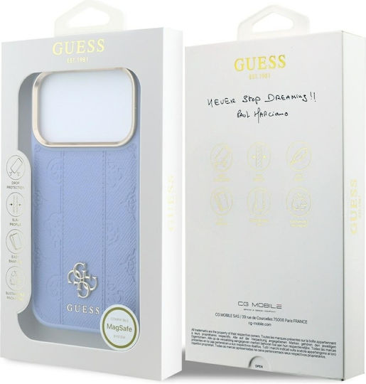 Guess Stripe Peony 4g Logo Magsafe Калъф за iPhone 18 Pro 17 Pro Светлосин