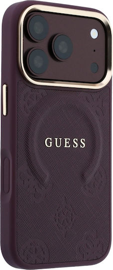 Case Guess Saffiano Peony & Ring Magsafe iPhone 18 Pro 17 Pro Бордо