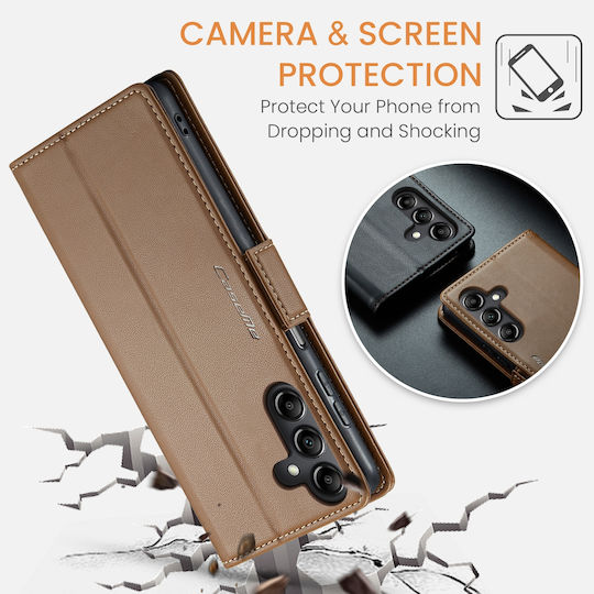 Caseme 023 Samsung Galaxy A14 4g/5g Rfid Wallet Leather Case Brown